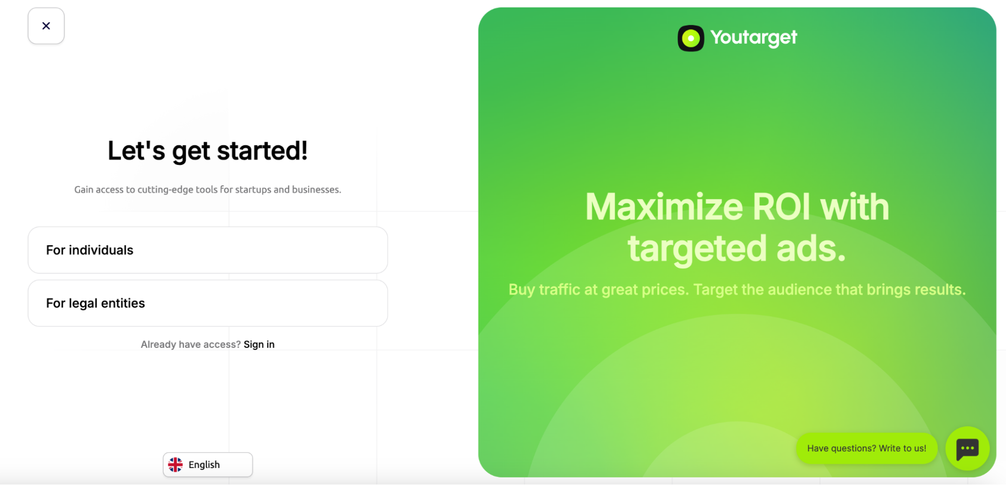 1 - форма регистрации YouTarget