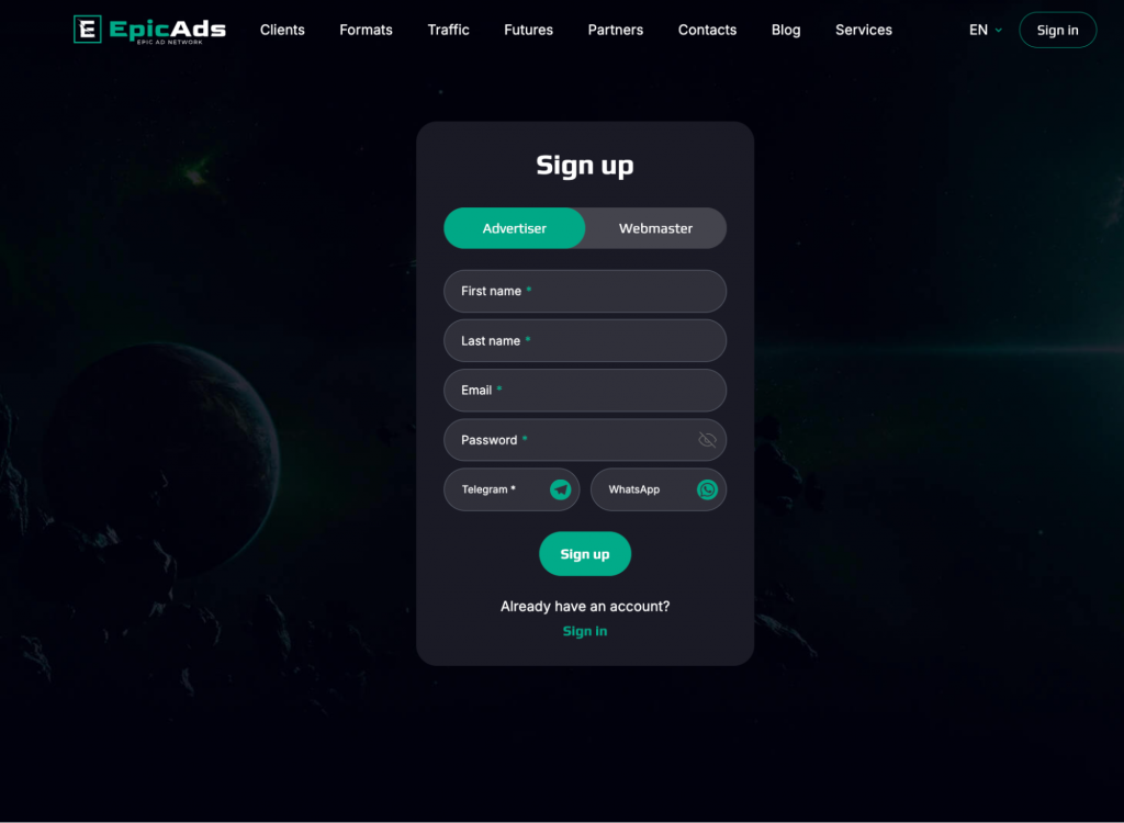 4-регистрируйтесь на epicads.net